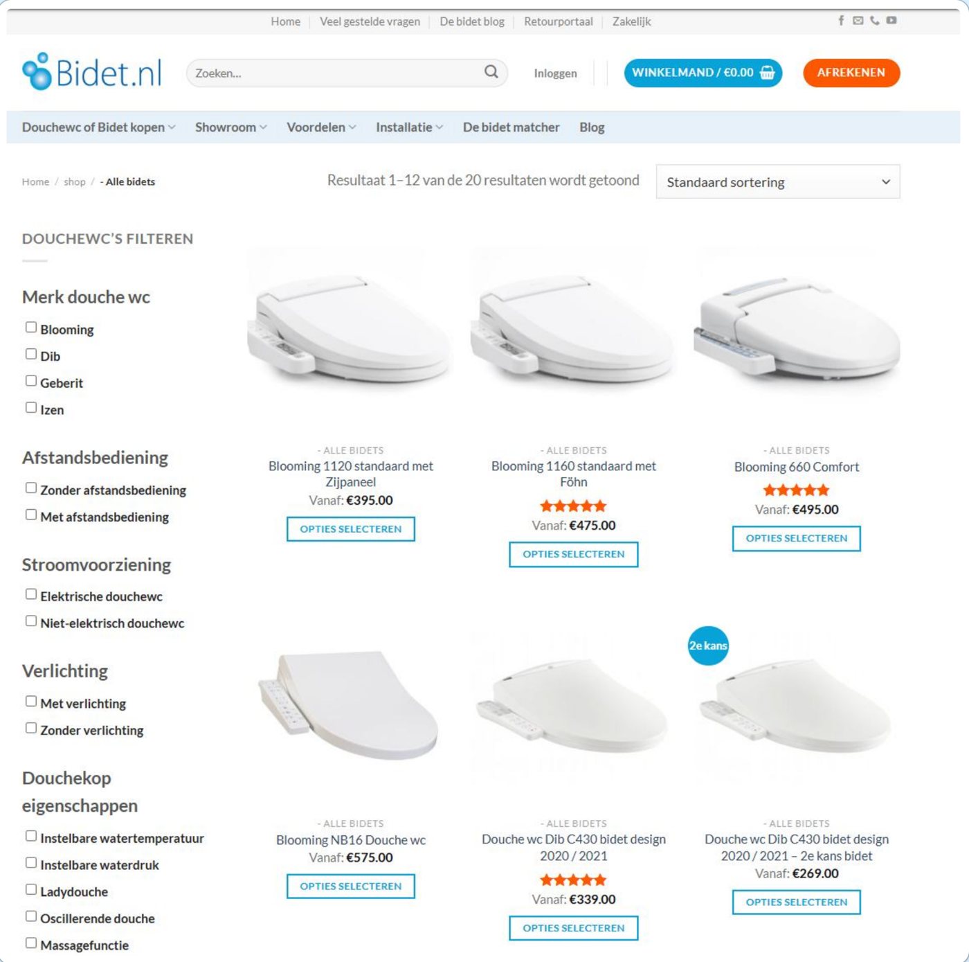 Bidet.nl categoriepagina in 2022