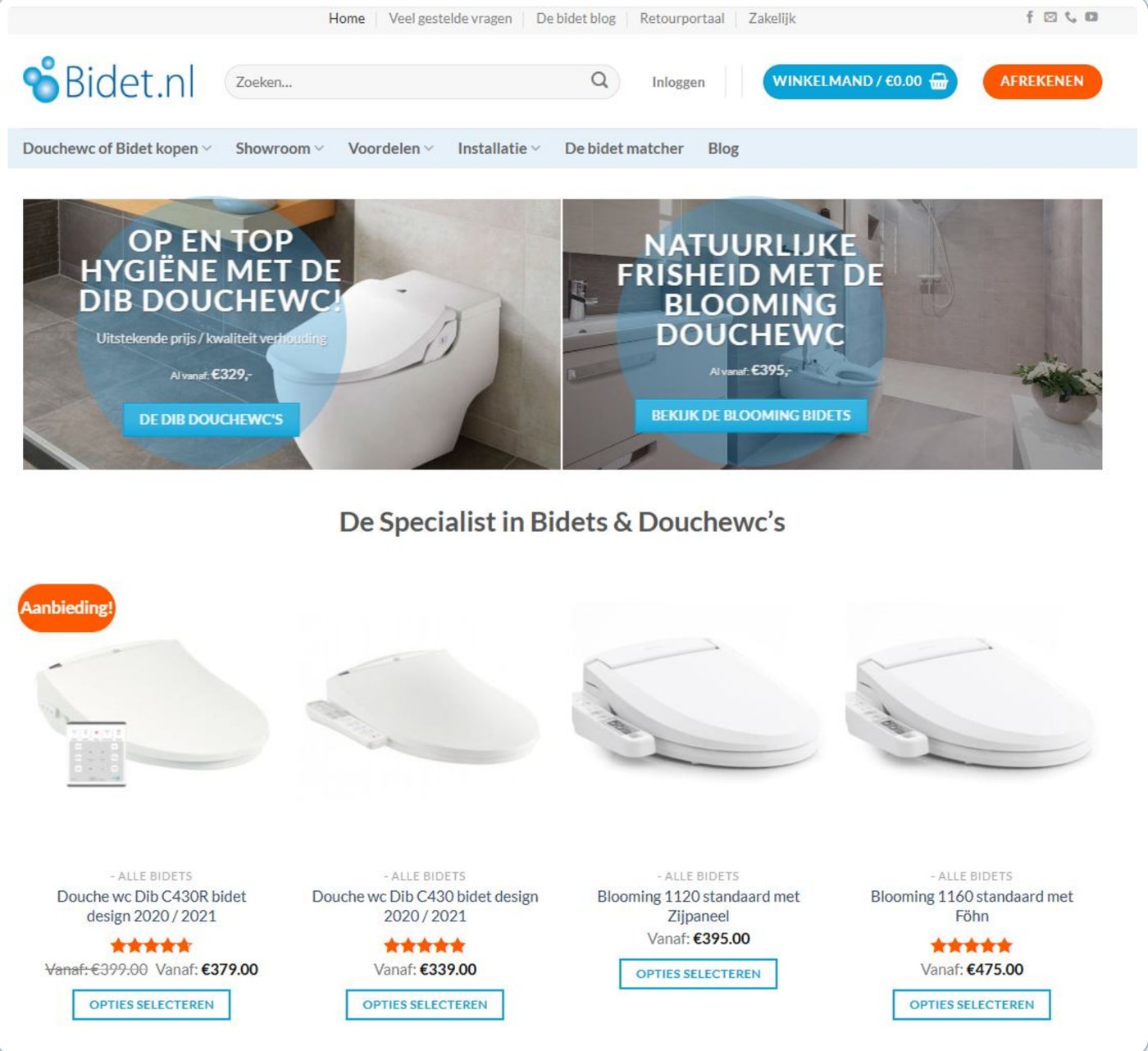 Bidet.nl homepage in 2022