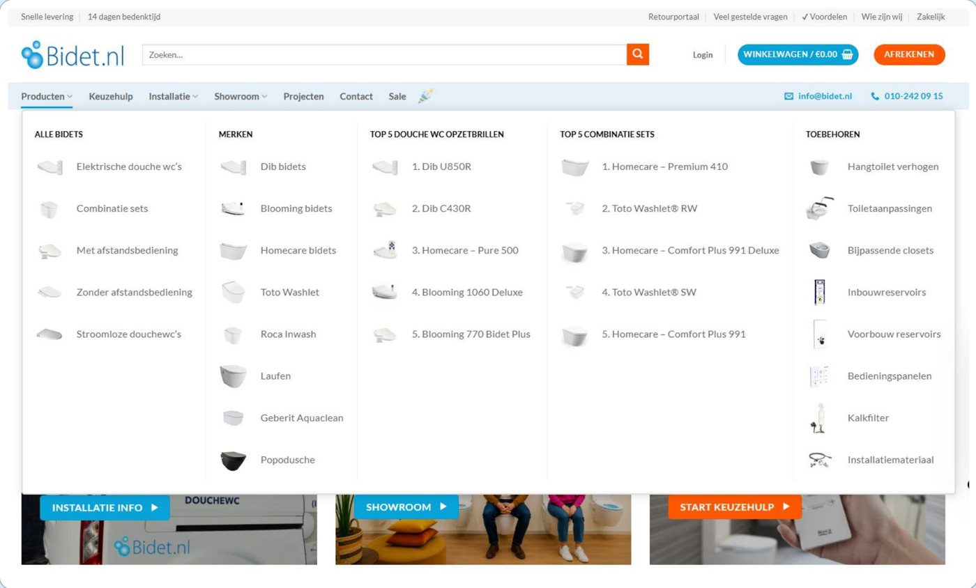 Bidet.nl menu in 2026