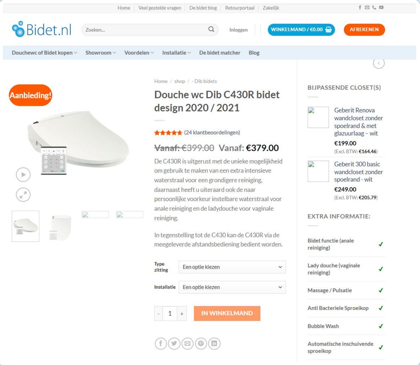 Bidet.nl productpagina in 2022