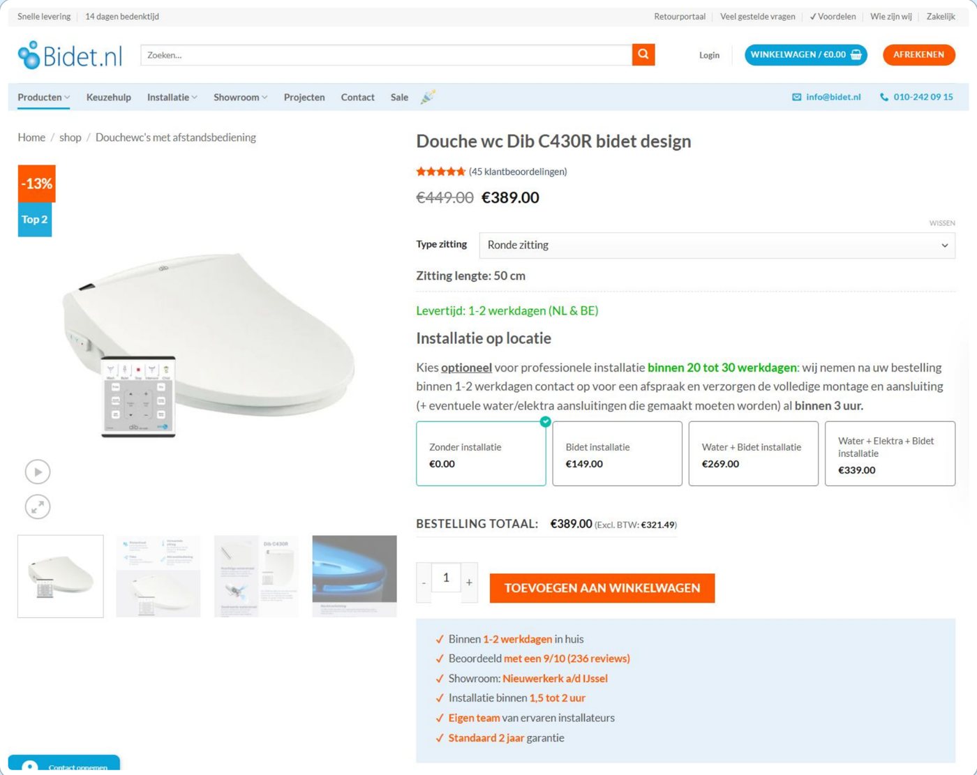 Bidet.nl productpagina in 2026