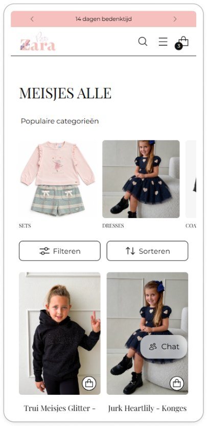 Petite Zara collectiepagina in het nieuwe thema