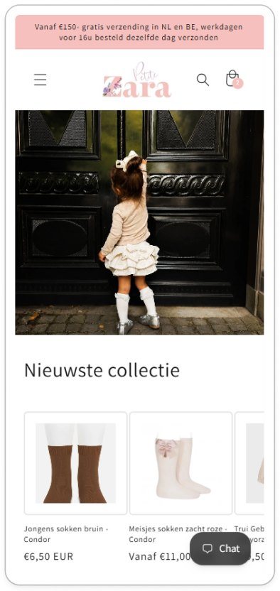 Petite Zara homepage voor de aanpassingen