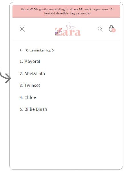 Petite Zara merkenlijst na de aanpassingen