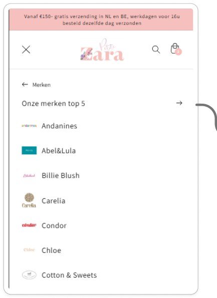 Petite Zara merkenlijst voor de aanpassingen