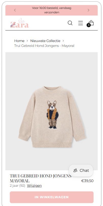 Petite Zara productpagina in het nieuwe thema